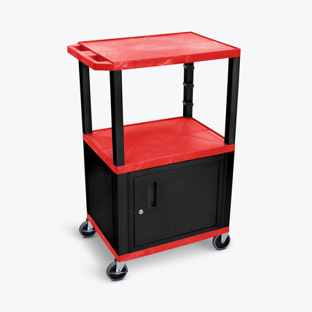 LUXOR Red Tuffy 3 Shelf 42" AV Cart with Black Legs, Cabinet & Electric WT42RC2E-B